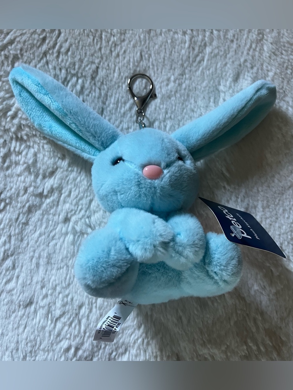 Plush Blue Bunny with Pink Nose Keychain